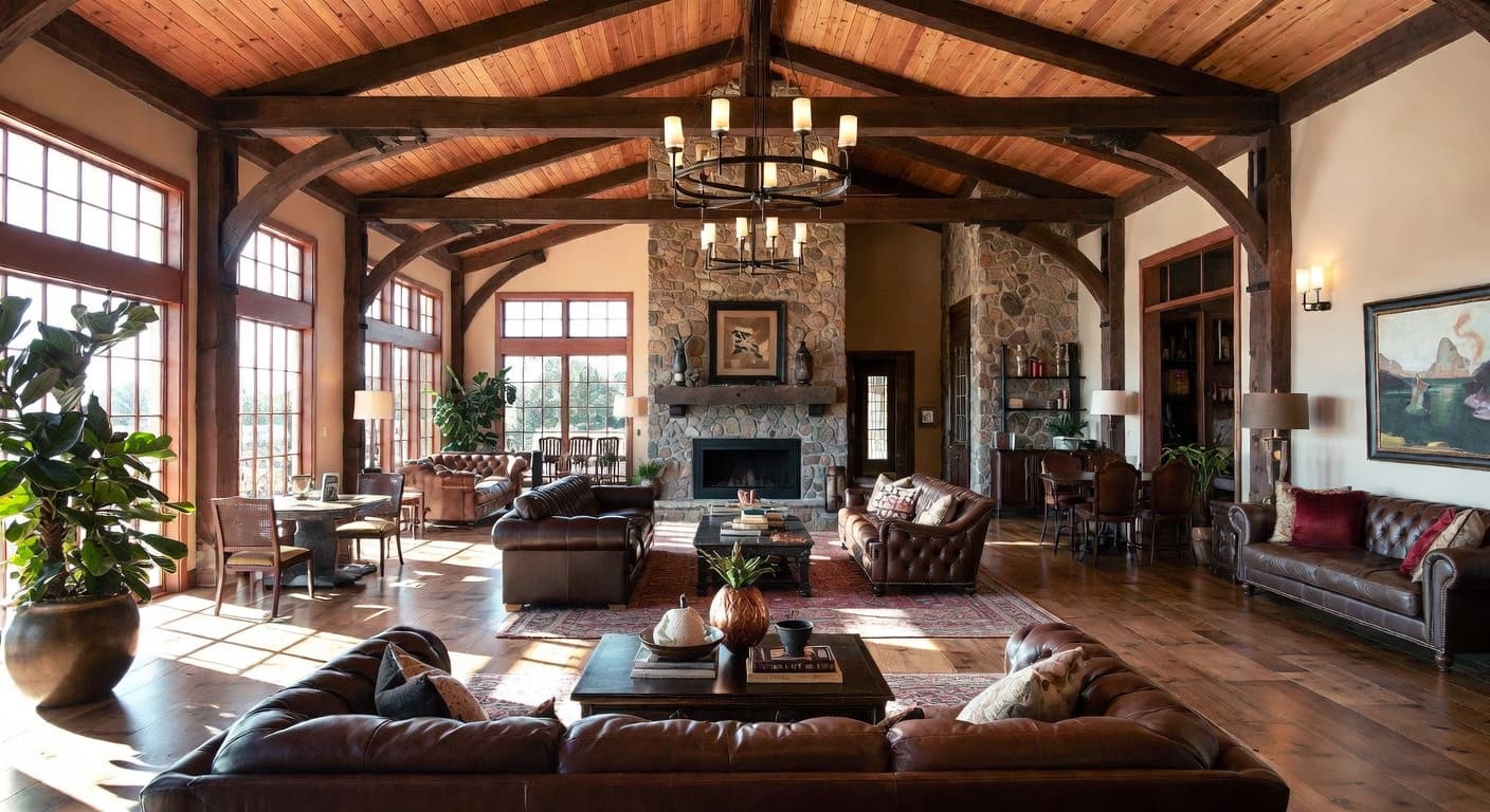 Modern Prairie smoking room / cigar lounge interior design - featuring modern prairie style furniture, decor, colors, and layout ideas for your smoking room / cigar lounge