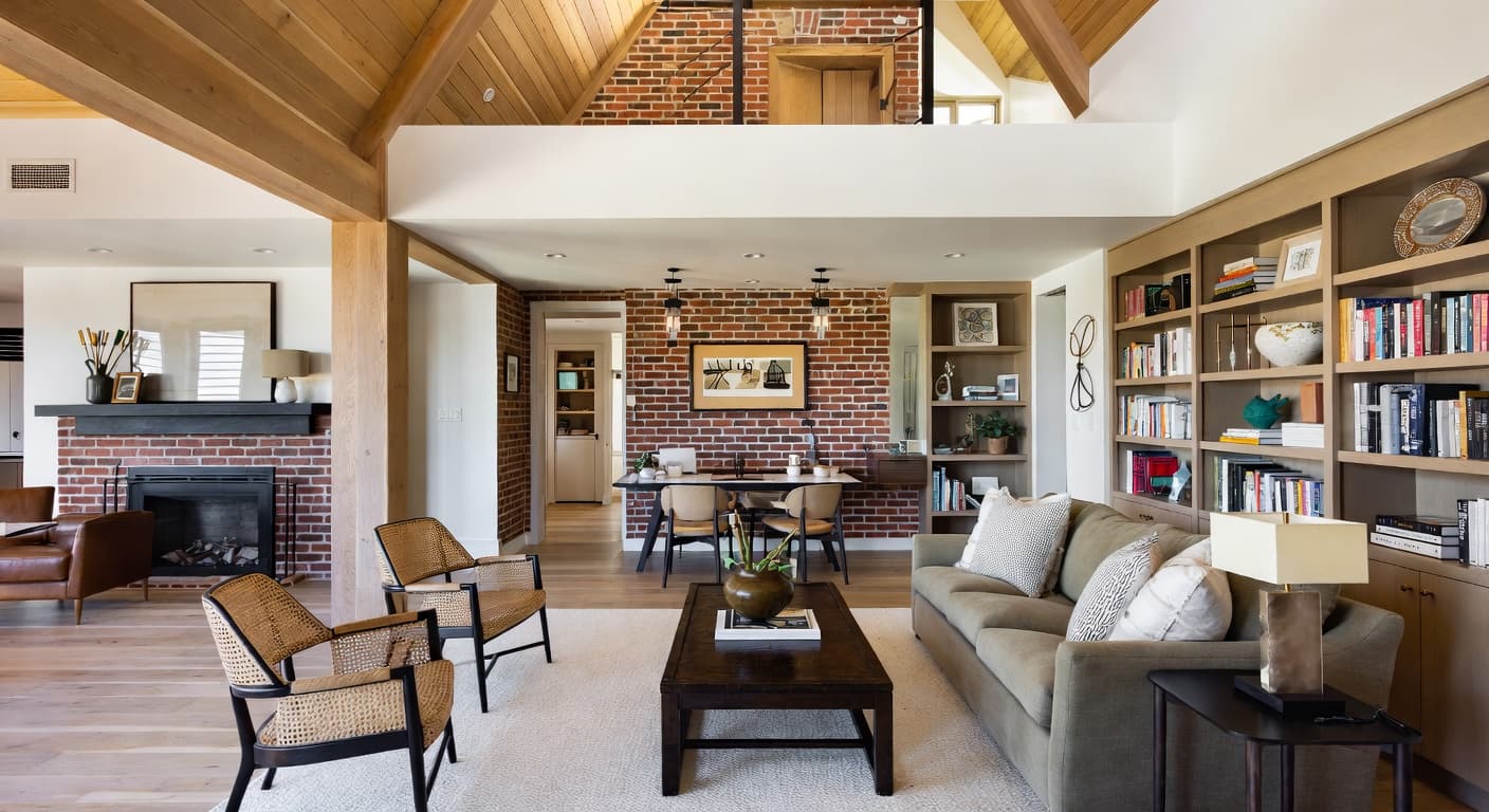 Modern Prairie teen room / den interior design - featuring modern prairie style furniture, decor, colors, and layout ideas for your teen room / den