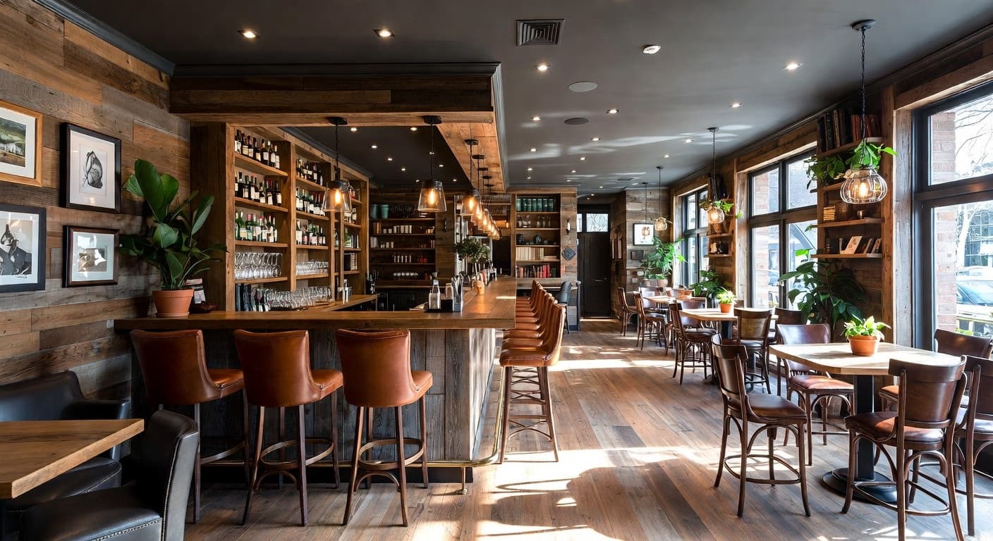 Modern Rustic bar room interior design - featuring modern rustic style furniture, decor, colors, and layout ideas for your bar room