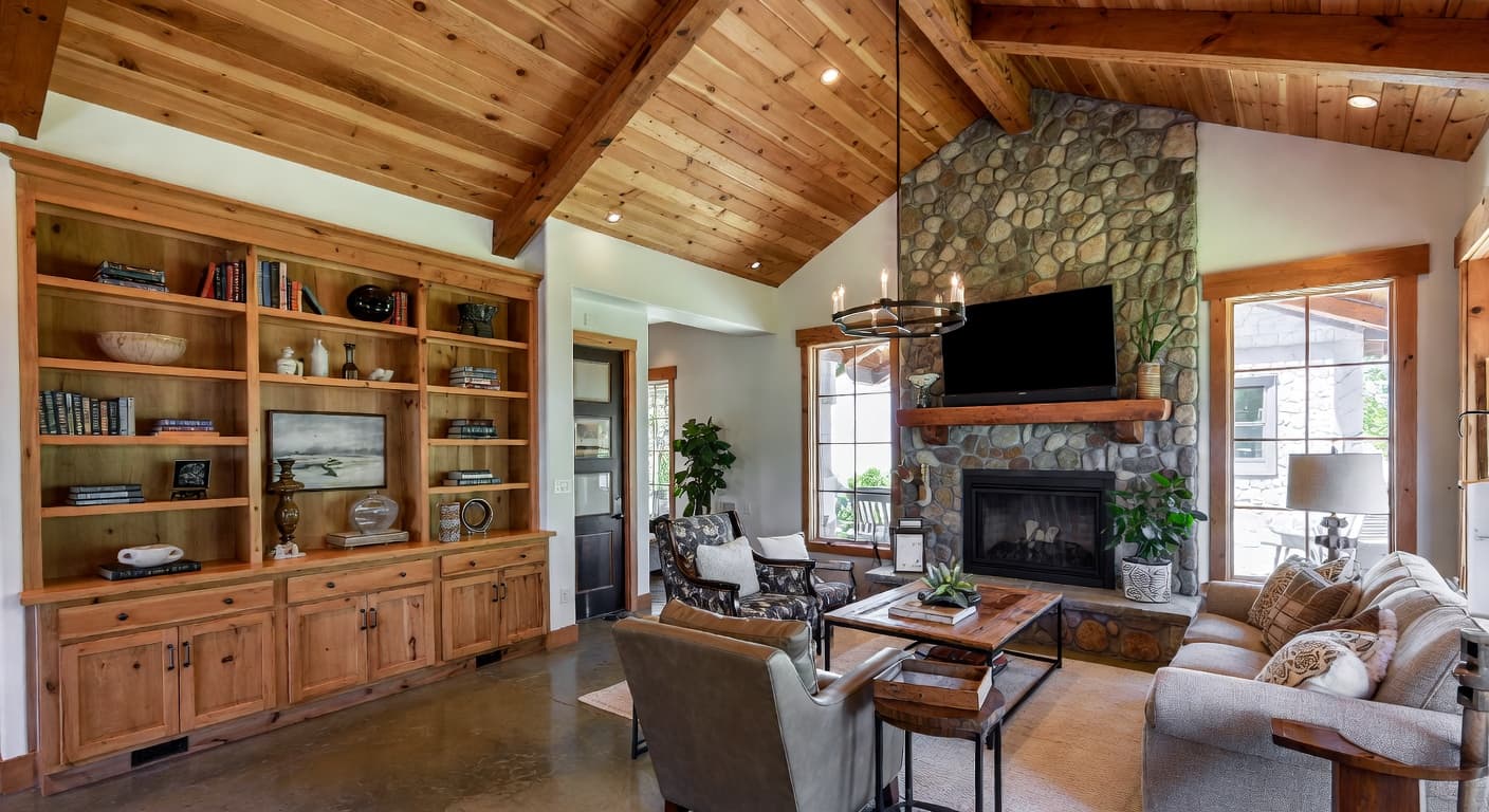 Modern Rustic game room interior design - featuring modern rustic style furniture, decor, colors, and layout ideas for your game room