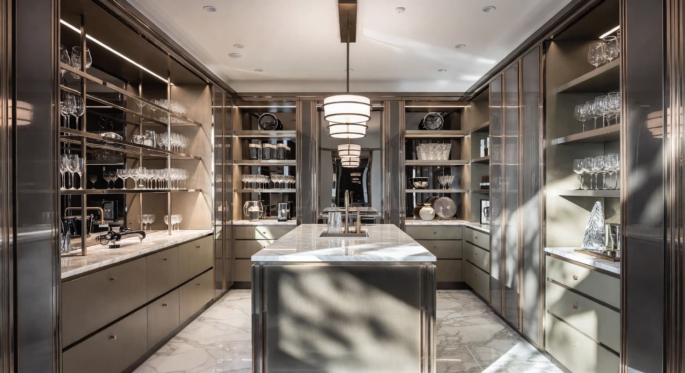 Neo-Futurism butler's pantry interior design - featuring neo-futurism style furniture, decor, colors, and layout ideas for your butler's pantry