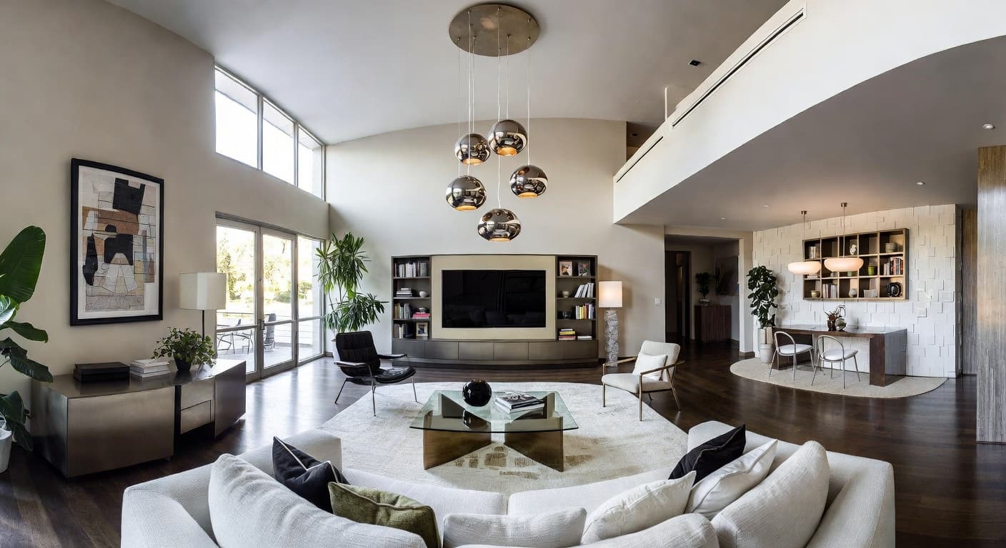 Neo-Futurism multi-purpose room interior design - featuring neo-futurism style furniture, decor, colors, and layout ideas for your multi-purpose room