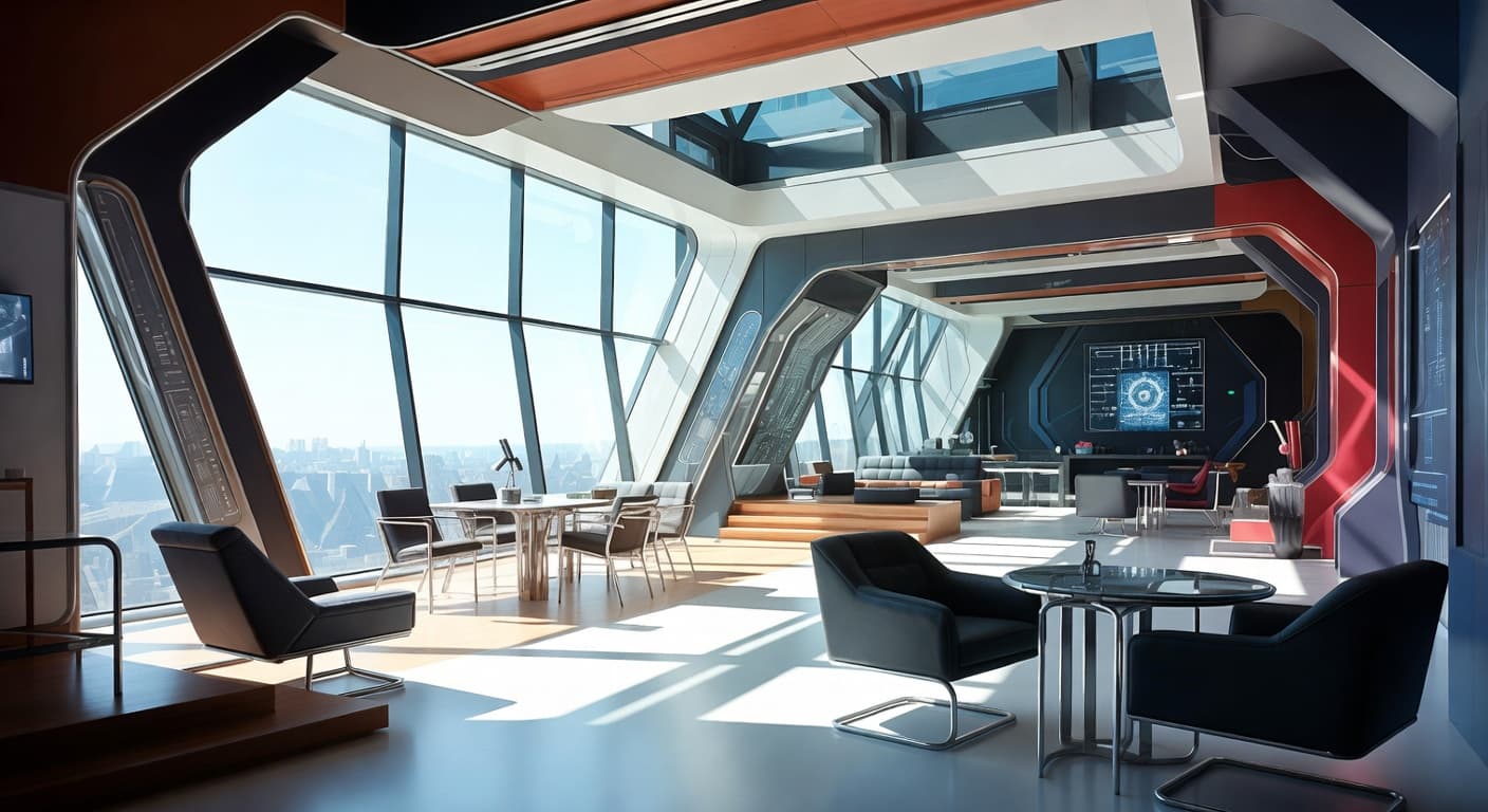 Neo-Futurism observatory interior design - featuring neo-futurism style furniture, decor, colors, and layout ideas for your observatory