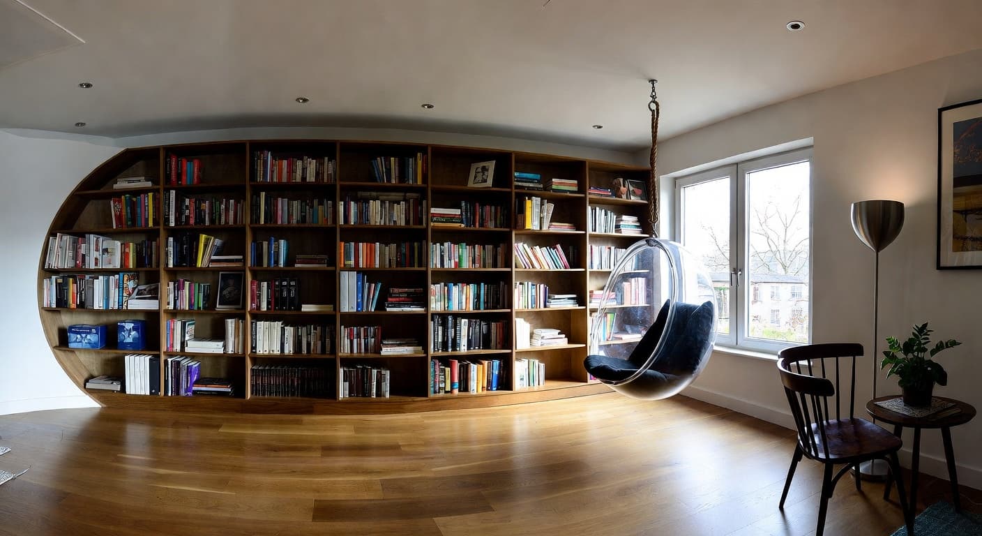 Neo-Futurism reading nook interior design - featuring neo-futurism style furniture, decor, colors, and layout ideas for your reading nook