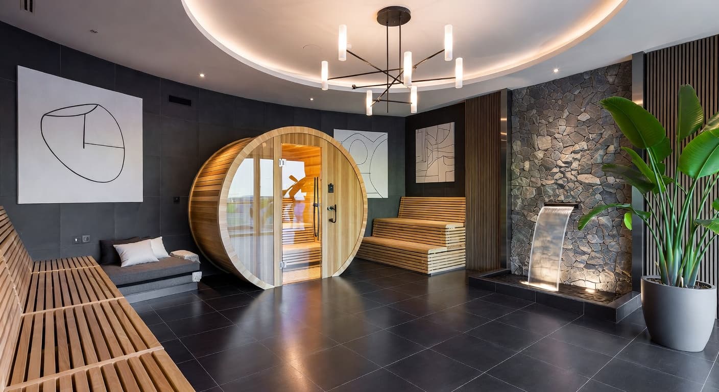 Neo-Futurism sauna / spa room interior design - featuring neo-futurism style furniture, decor, colors, and layout ideas for your sauna / spa room