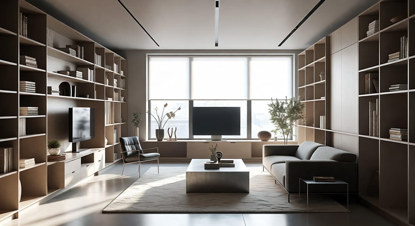 Neo-Futurism storage room interior design - featuring neo-futurism style furniture, decor, colors, and layout ideas for your storage room