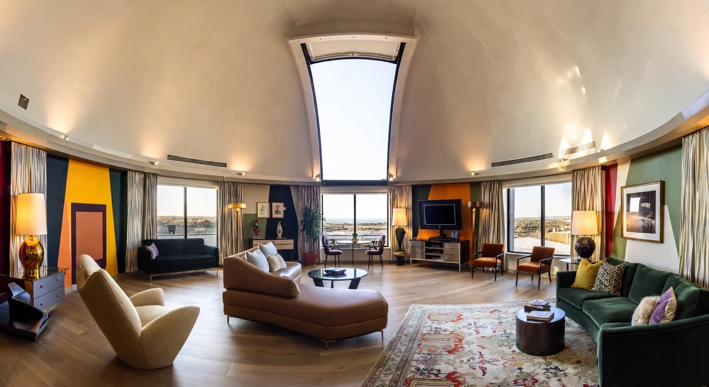 Neo-Memphis observatory interior design - featuring neo-memphis style furniture, decor, colors, and layout ideas for your observatory