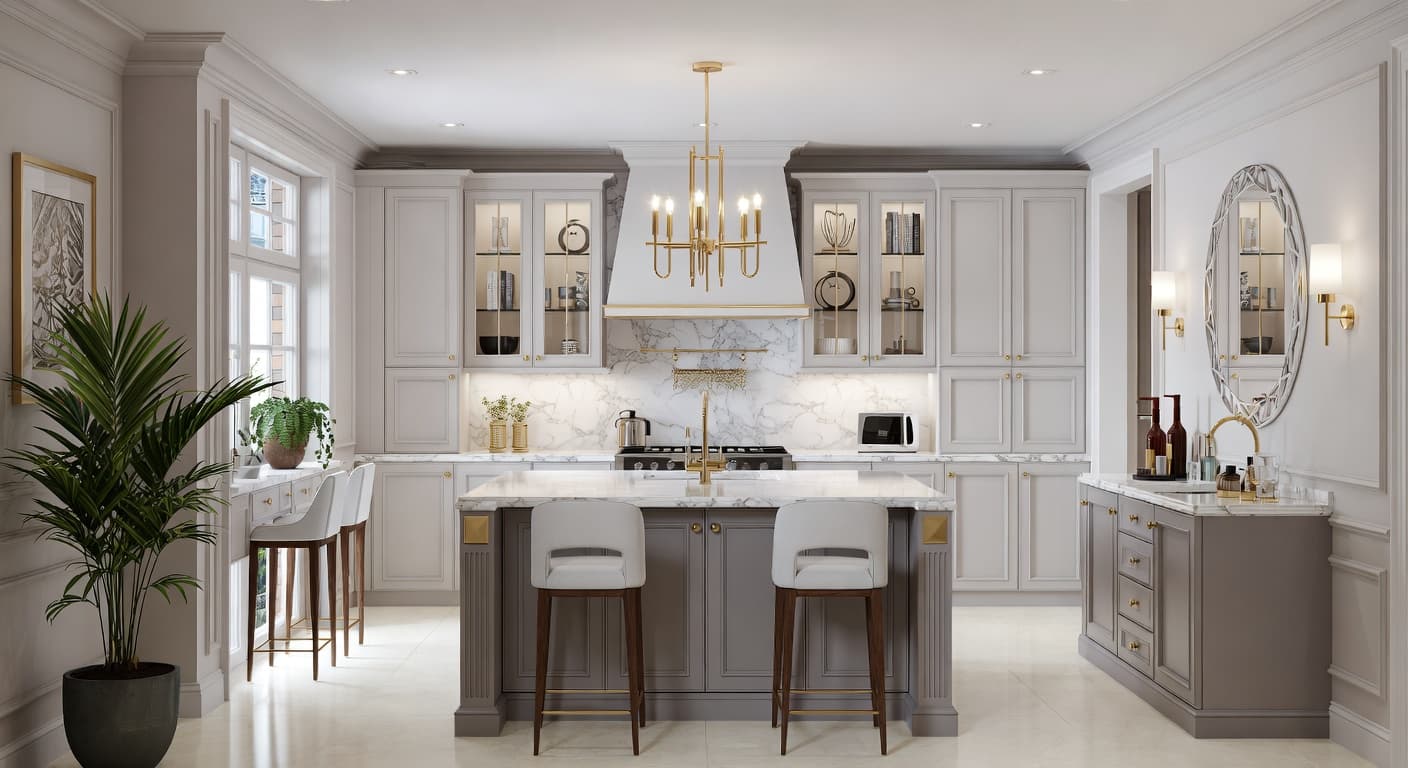 Neoclassical utility room interior design - featuring neoclassical style furniture, decor, colors, and layout ideas for your utility room