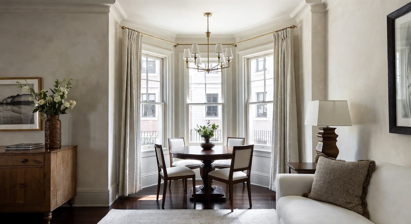 New Deco breakfast nook interior design - featuring new deco style furniture, decor, colors, and layout ideas for your breakfast nook