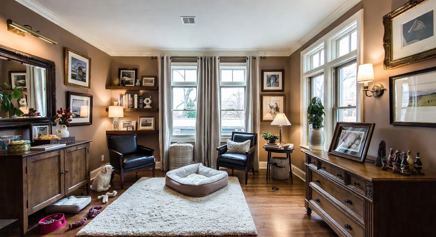 New Traditional pet room interior design - featuring new traditional style furniture, decor, colors, and layout ideas for your pet room