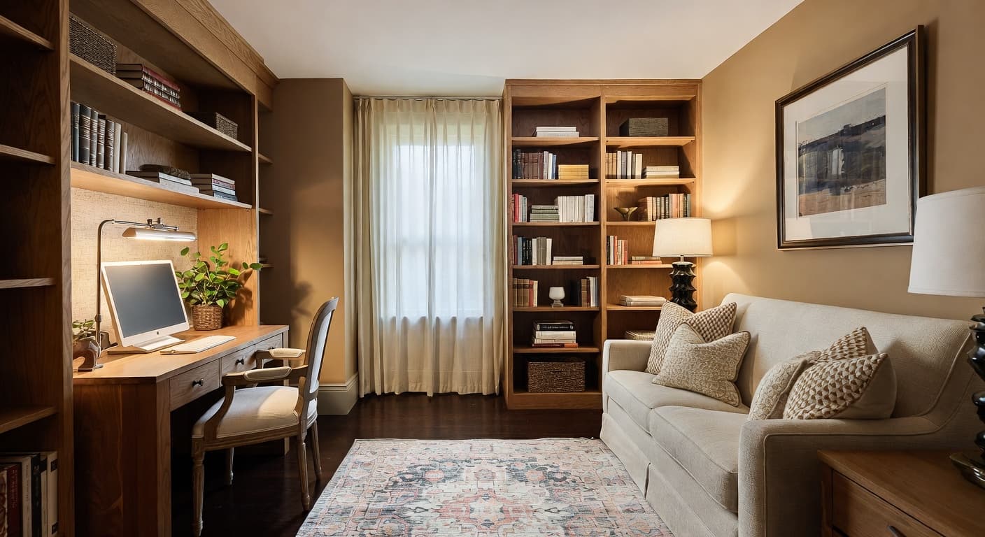 New Traditional storage room interior design - featuring new traditional style furniture, decor, colors, and layout ideas for your storage room