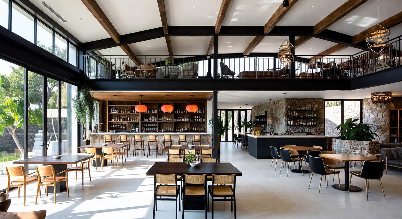 Organic Modern bar room interior design - featuring organic modern style furniture, decor, colors, and layout ideas for your bar room