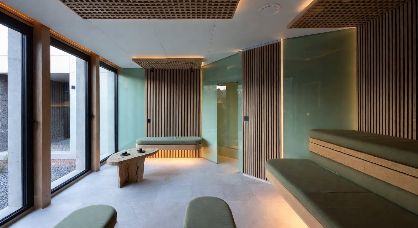 Parametric sauna / spa room interior design - featuring parametric style furniture, decor, colors, and layout ideas for your sauna / spa room