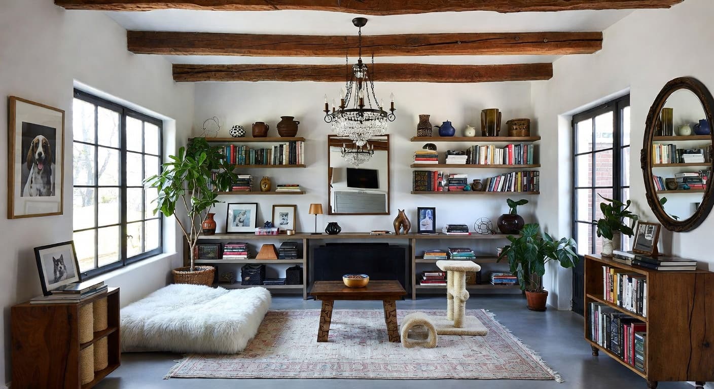 Postmodern pet room interior design - featuring postmodern style furniture, decor, colors, and layout ideas for your pet room