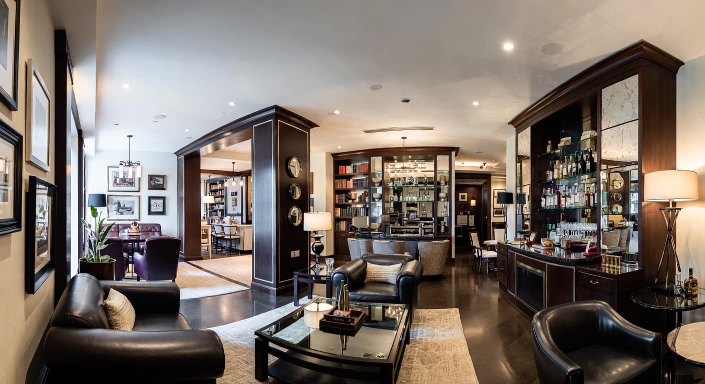 Postmodern smoking room / cigar lounge interior design - featuring postmodern style furniture, decor, colors, and layout ideas for your smoking room / cigar lounge