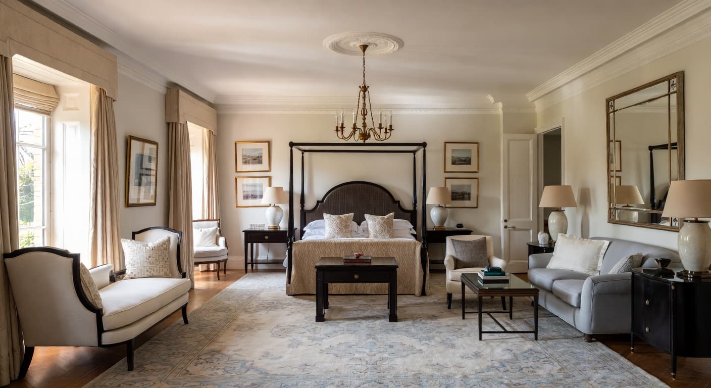 Regency guest room interior design - featuring regency style furniture, decor, colors, and layout ideas for your guest room