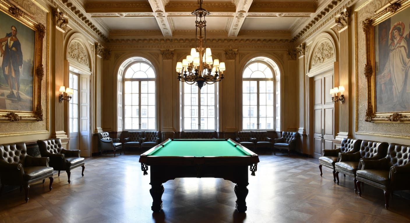 Renaissance Revival billiards room interior design - featuring renaissance revival style furniture, decor, colors, and layout ideas for your billiards room