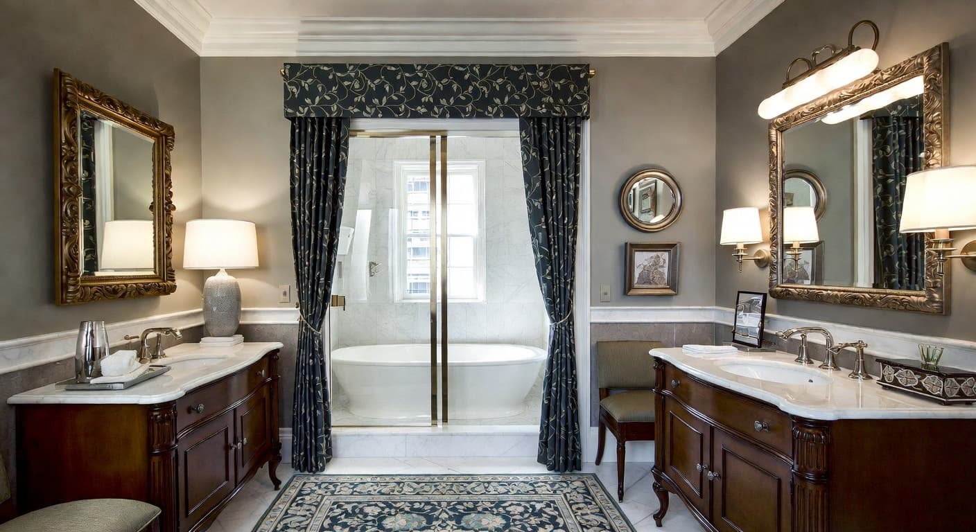 Renaissance Revival powder room interior design - featuring renaissance revival style furniture, decor, colors, and layout ideas for your powder room