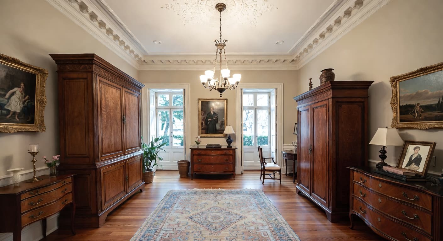 Renaissance Revival storage room interior design - featuring renaissance revival style furniture, decor, colors, and layout ideas for your storage room