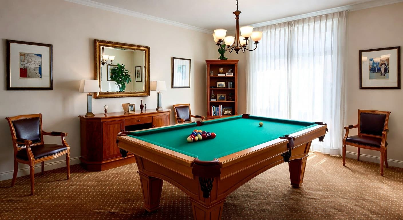 Retro billiards room interior design - featuring retro style furniture, decor, colors, and layout ideas for your billiards room