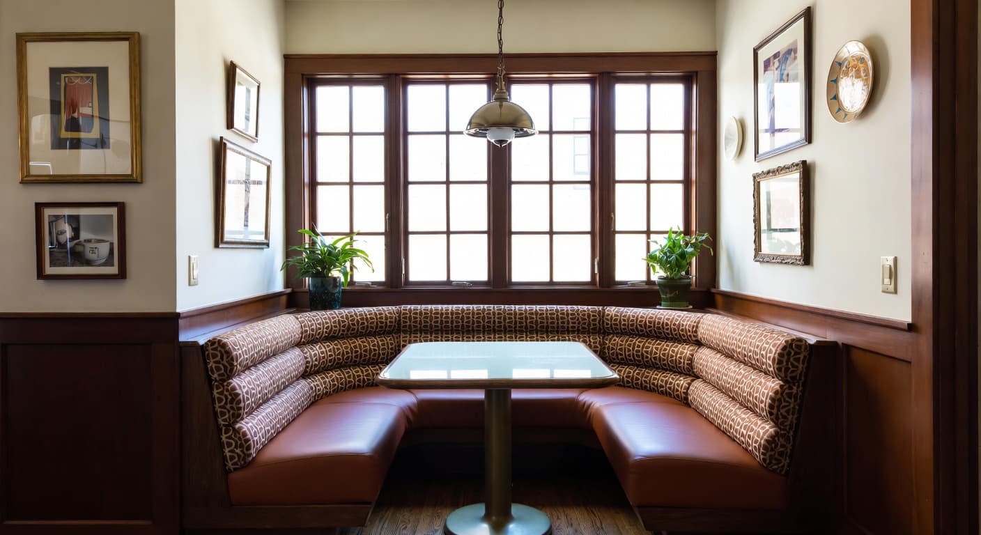 Retro breakfast nook interior design - featuring retro style furniture, decor, colors, and layout ideas for your breakfast nook