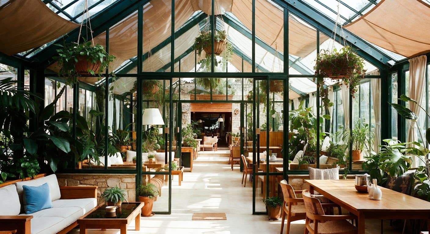 Retro greenhouse interior design - featuring retro style furniture, decor, colors, and layout ideas for your greenhouse