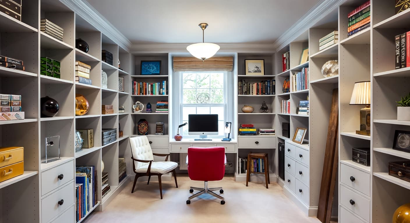 Retro storage room interior design - featuring retro style furniture, decor, colors, and layout ideas for your storage room