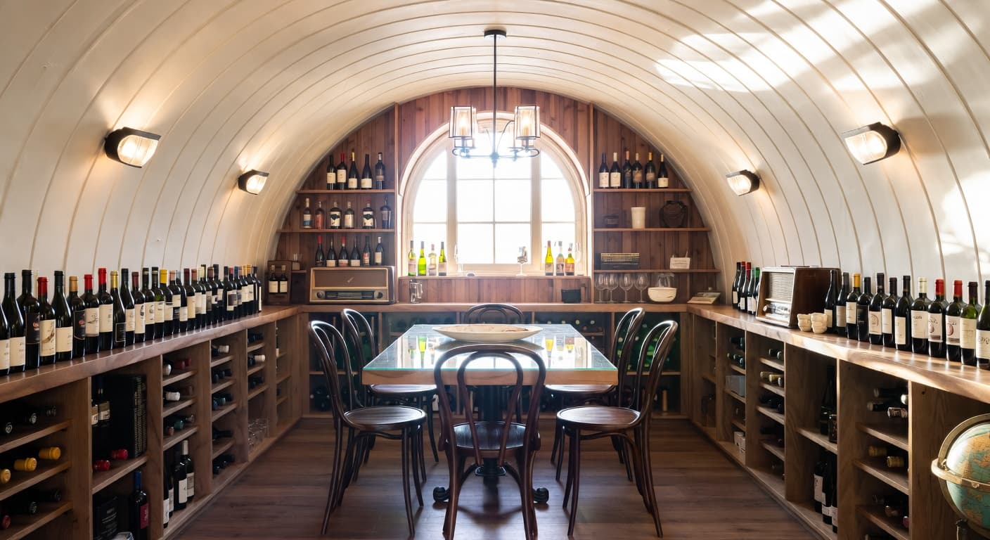 Retro wine cellar interior design - featuring retro style furniture, decor, colors, and layout ideas for your wine cellar