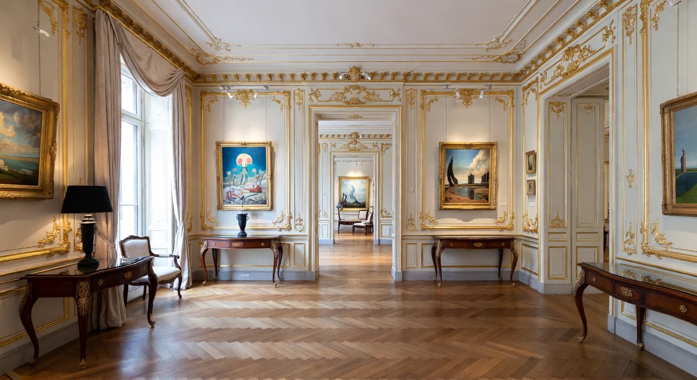 Rococo gallery / art display interior design - featuring rococo style furniture, decor, colors, and layout ideas for your gallery / art display