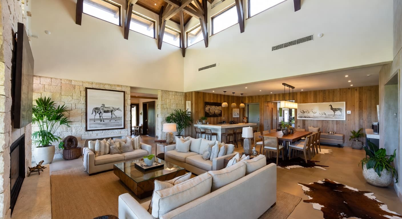 Safari multi-purpose room interior design - featuring safari style furniture, decor, colors, and layout ideas for your multi-purpose room