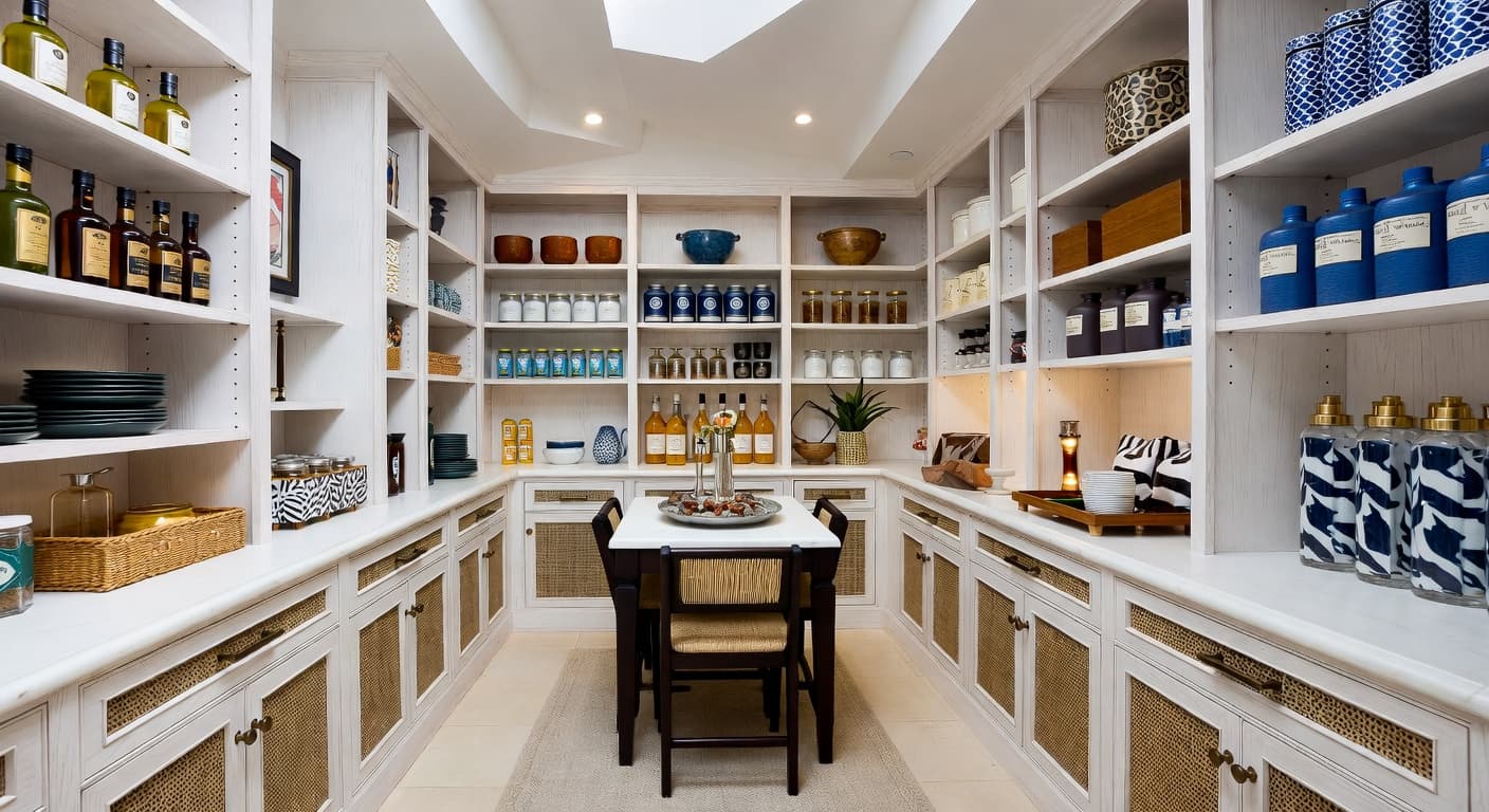 Safari pantry interior design - featuring safari style furniture, decor, colors, and layout ideas for your pantry