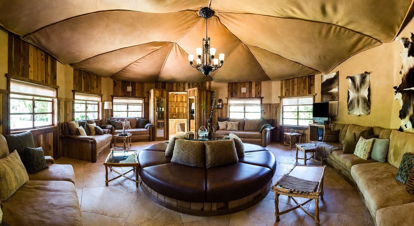 Safari sauna / spa room interior design - featuring safari style furniture, decor, colors, and layout ideas for your sauna / spa room