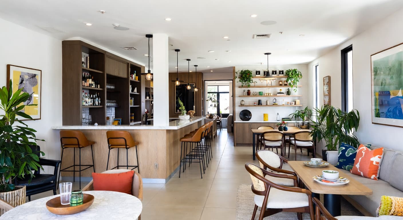 Scandifornian bar room interior design - featuring scandifornian style furniture, decor, colors, and layout ideas for your bar room