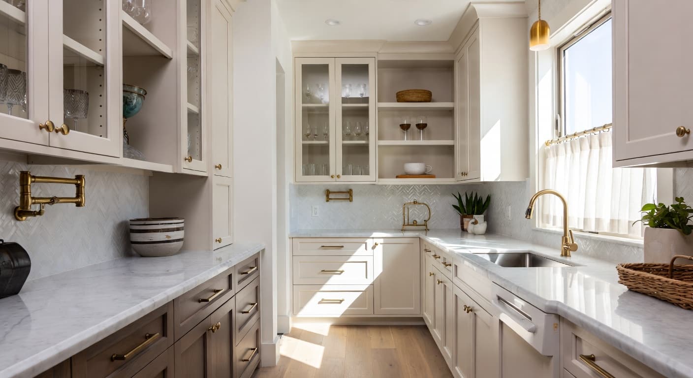 Scandifornian butler's pantry interior design - featuring scandifornian style furniture, decor, colors, and layout ideas for your butler's pantry