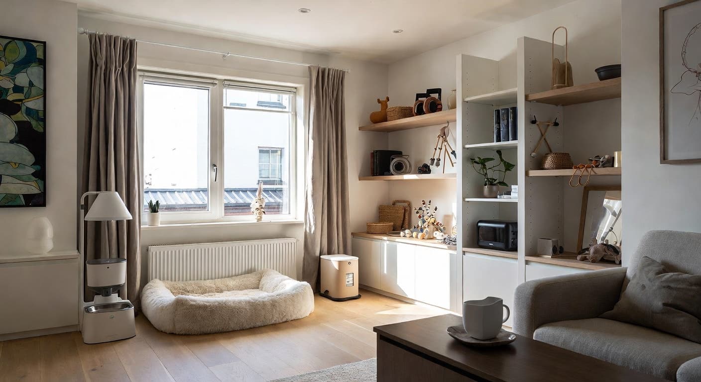 Scandifornian pet room interior design - featuring scandifornian style furniture, decor, colors, and layout ideas for your pet room