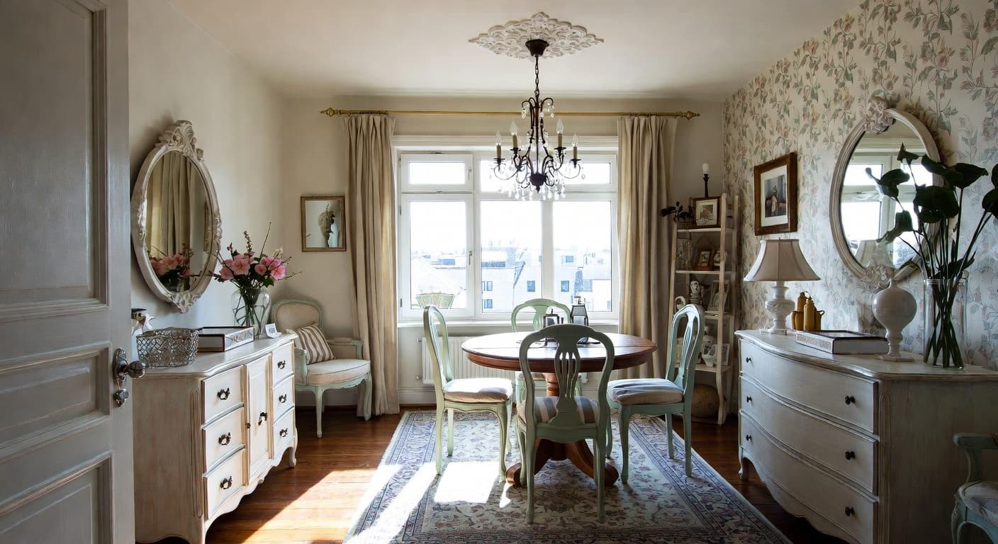 Shabby Chic breakfast nook interior design - featuring shabby chic style furniture, decor, colors, and layout ideas for your breakfast nook