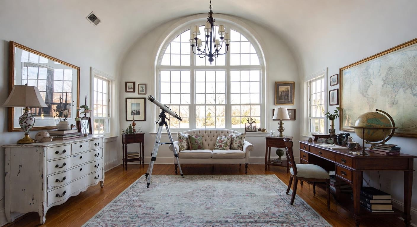 Shabby Chic observatory interior design - featuring shabby chic style furniture, decor, colors, and layout ideas for your observatory