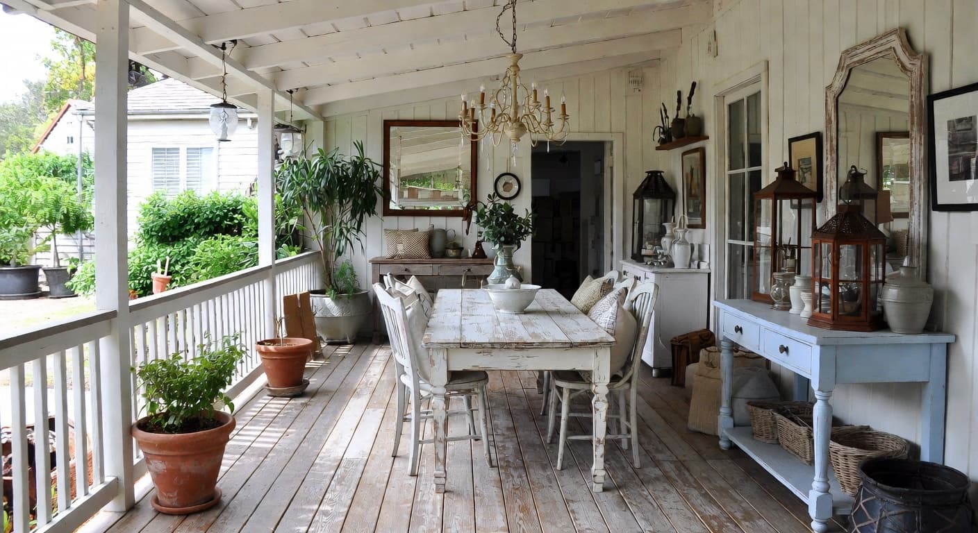 Shabby Chic outdoor space interior design - featuring shabby chic style furniture, decor, colors, and layout ideas for your outdoor space