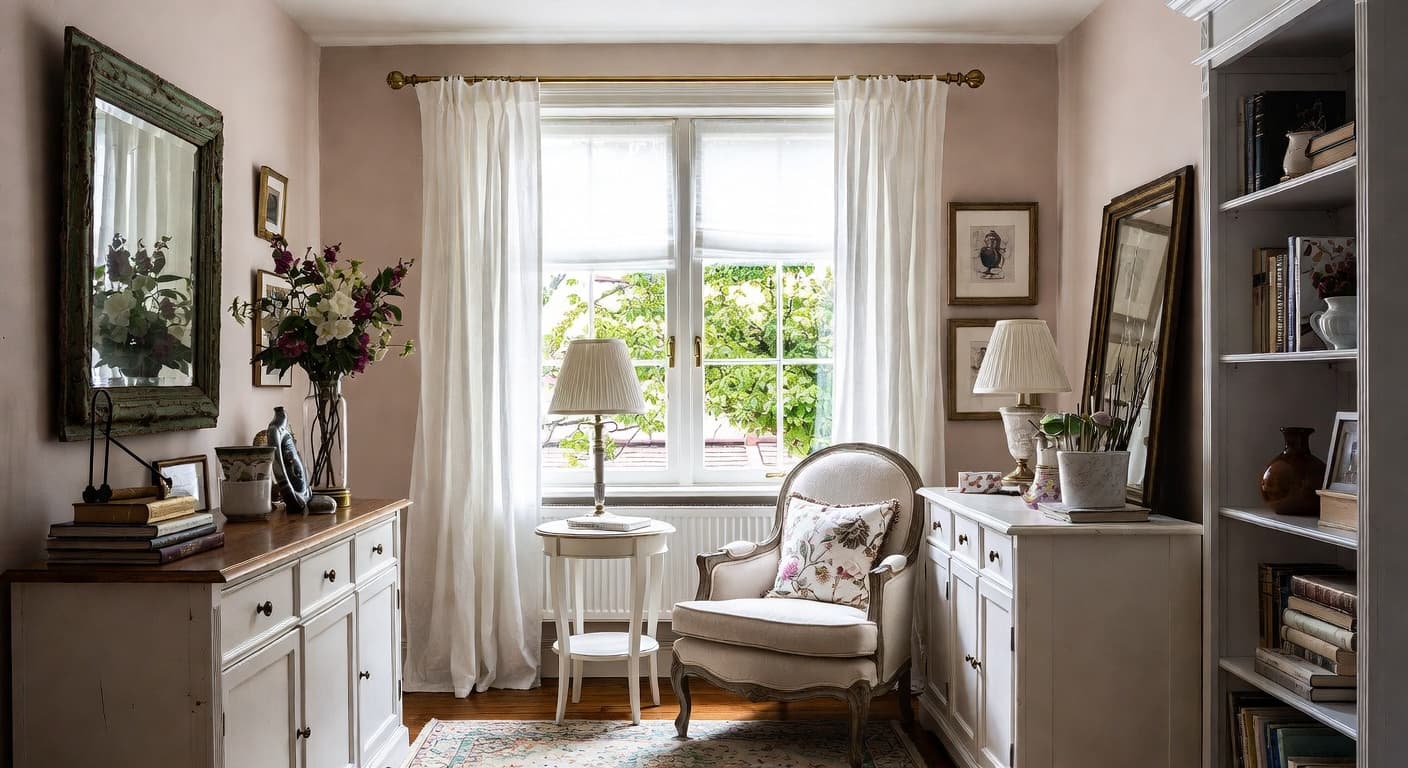 Shabby Chic reading nook interior design - featuring shabby chic style furniture, decor, colors, and layout ideas for your reading nook