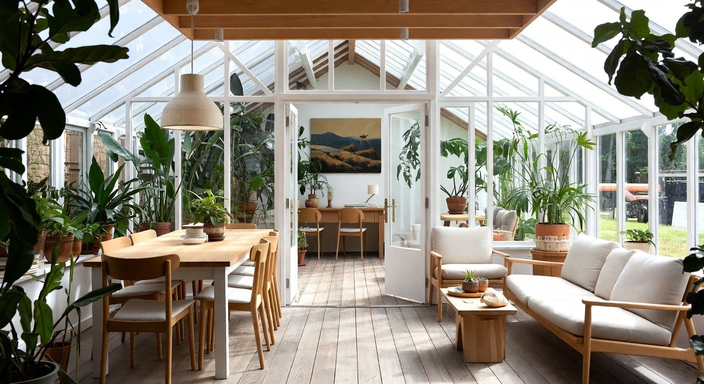 Shaker greenhouse interior design - featuring shaker style furniture, decor, colors, and layout ideas for your greenhouse