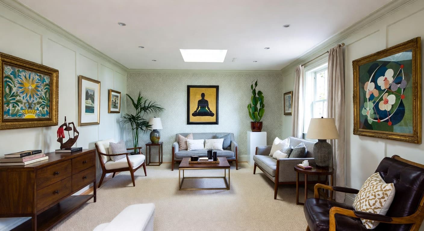 Shaker meditation space interior design - featuring shaker style furniture, decor, colors, and layout ideas for your meditation space