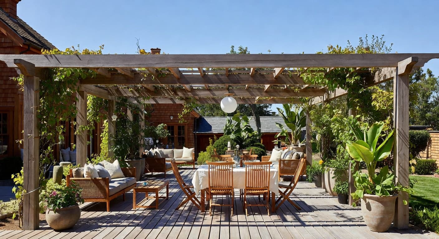 Shaker outdoor space interior design - featuring shaker style furniture, decor, colors, and layout ideas for your outdoor space