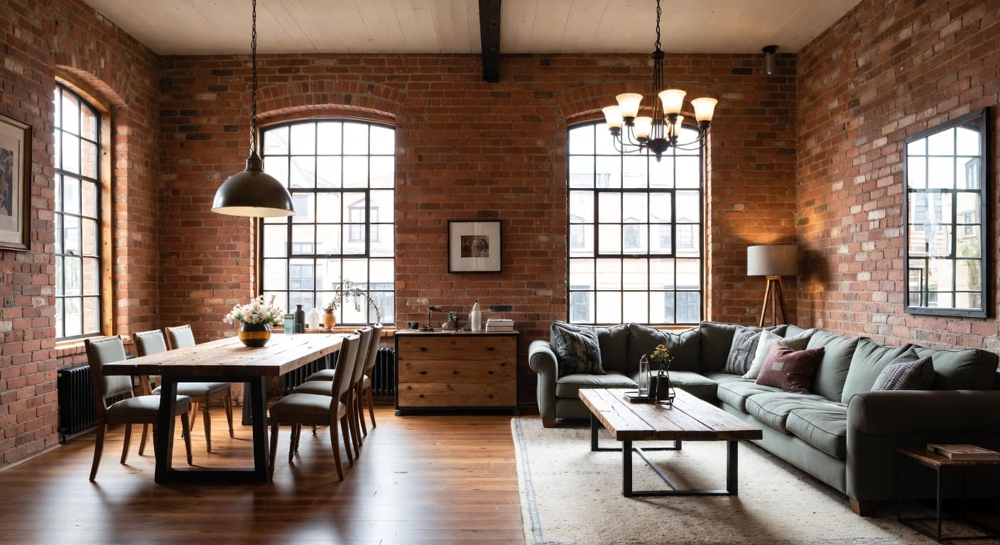 Soft Industrial basement interior design - featuring soft industrial style furniture, decor, colors, and layout ideas for your basement