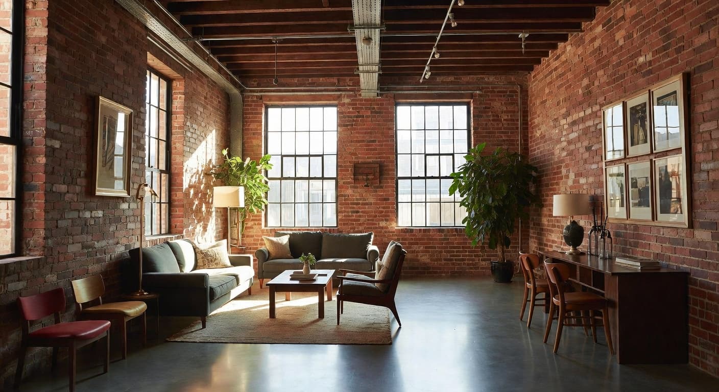 Soft Industrial meditation space interior design - featuring soft industrial style furniture, decor, colors, and layout ideas for your meditation space