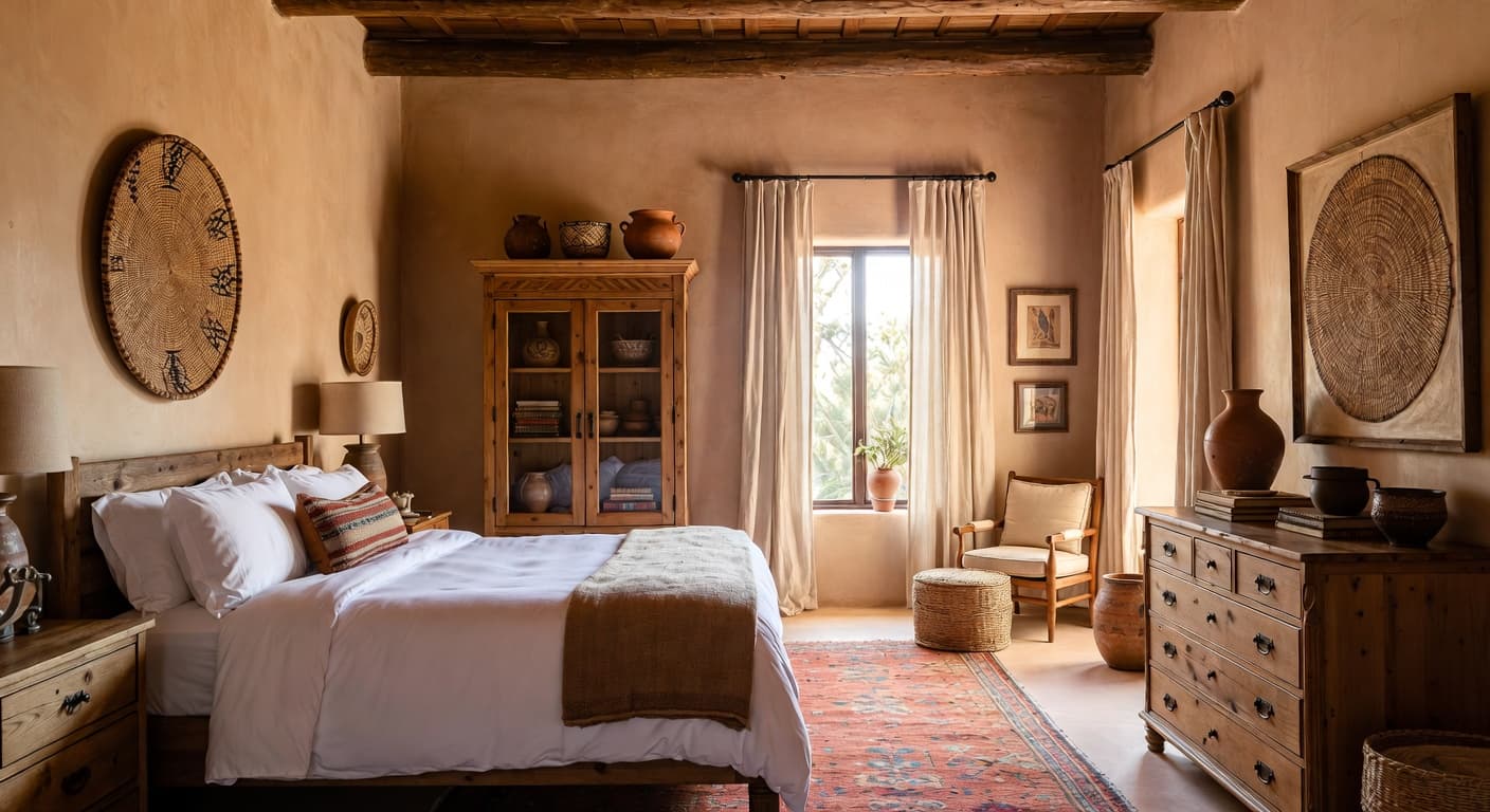 Southwestern guest room interior design - featuring southwestern style furniture, decor, colors, and layout ideas for your guest room