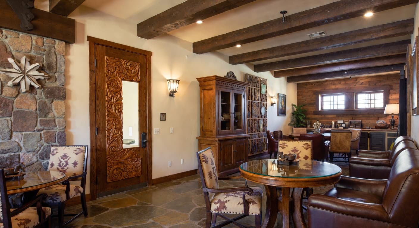 Southwestern smoking room / cigar lounge interior design - featuring southwestern style furniture, decor, colors, and layout ideas for your smoking room / cigar lounge