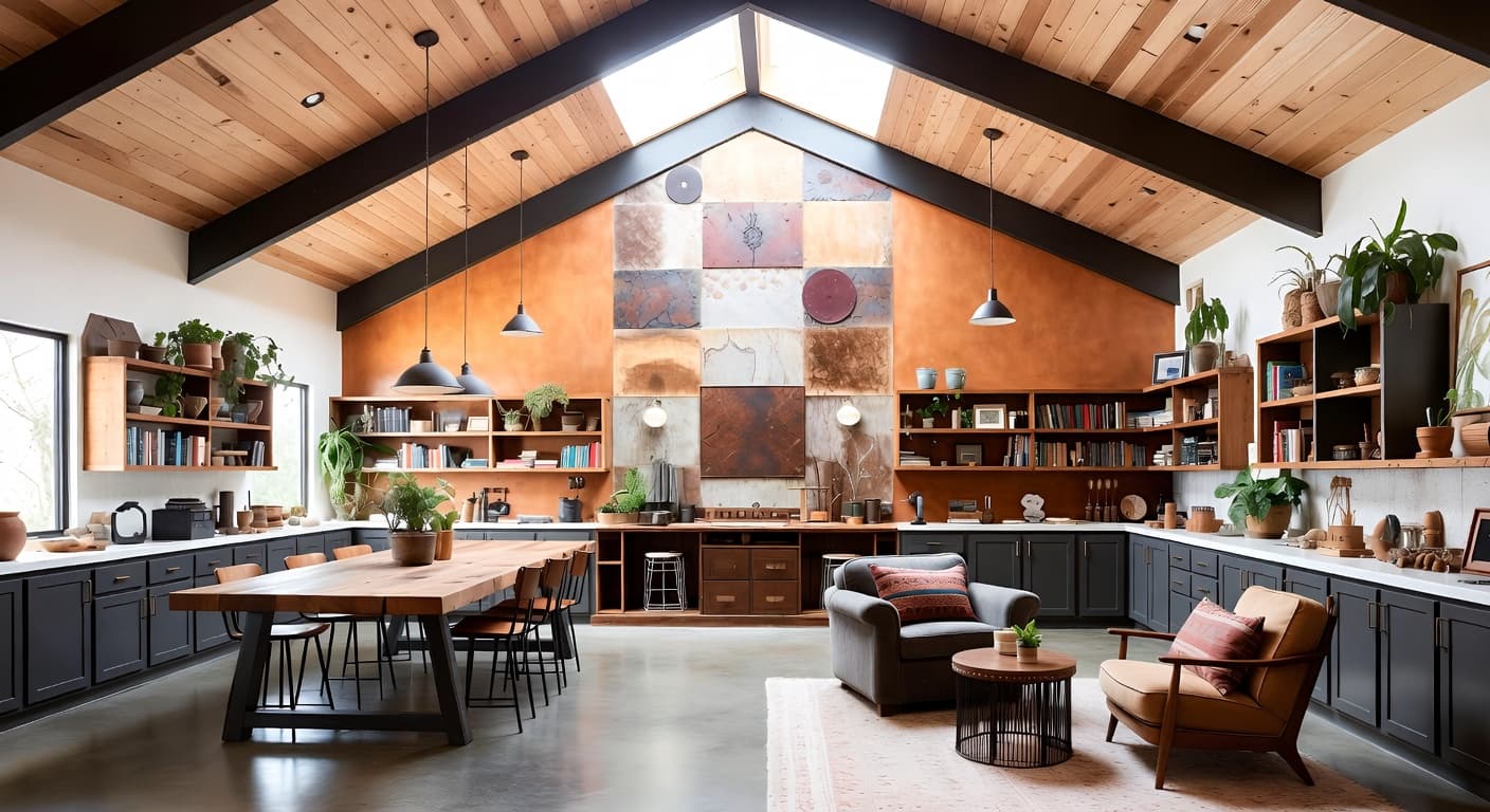 Southwestern workshop interior design - featuring southwestern style furniture, decor, colors, and layout ideas for your workshop