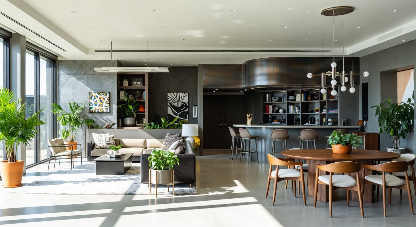 Space Age game room interior design - featuring space age style furniture, decor, colors, and layout ideas for your game room