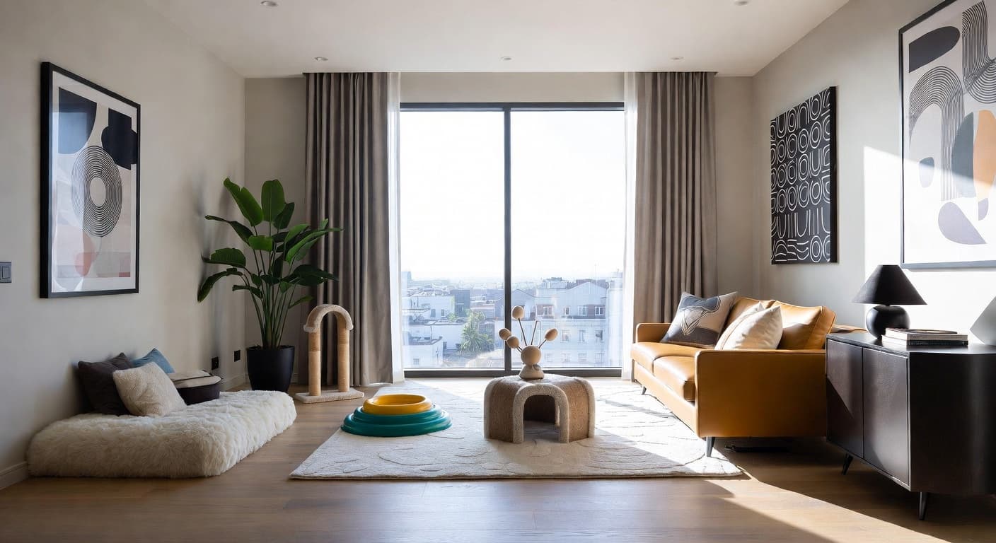 Space Age pet room interior design - featuring space age style furniture, decor, colors, and layout ideas for your pet room