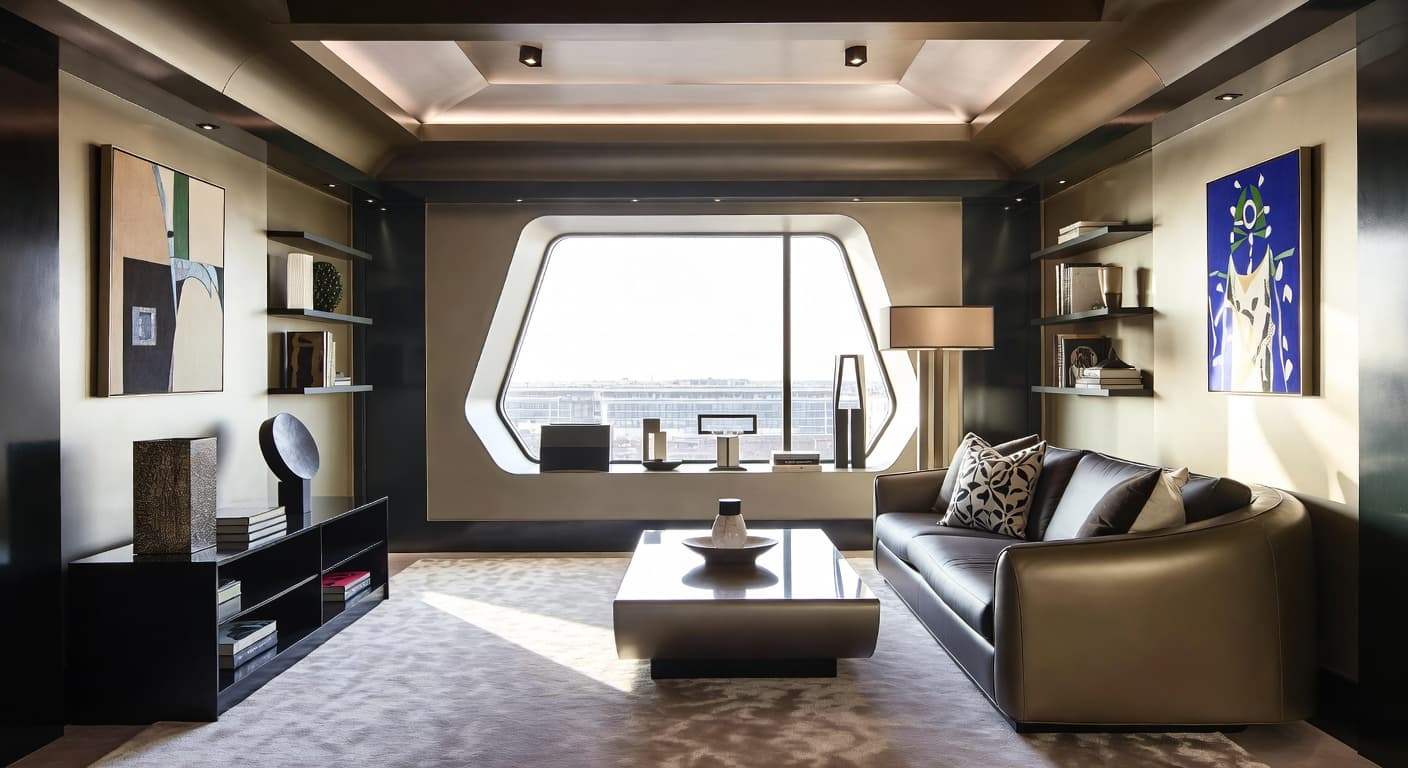 Space Age reading nook interior design - featuring space age style furniture, decor, colors, and layout ideas for your reading nook